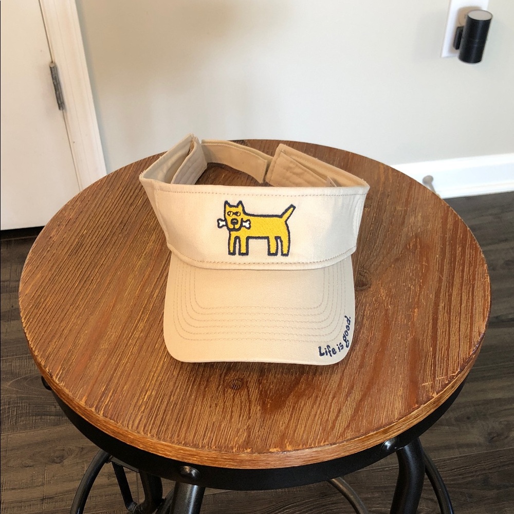 Life Is Good Adult Beige Visor with Yellow Dog Embroidery NWOT